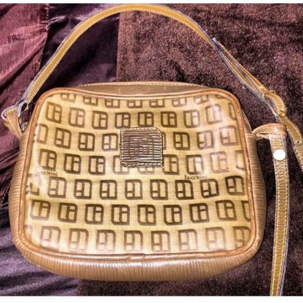 Sergio Tacchini Vintage Leather Logo Monogram Crossbody Shoulder Handbag Purse